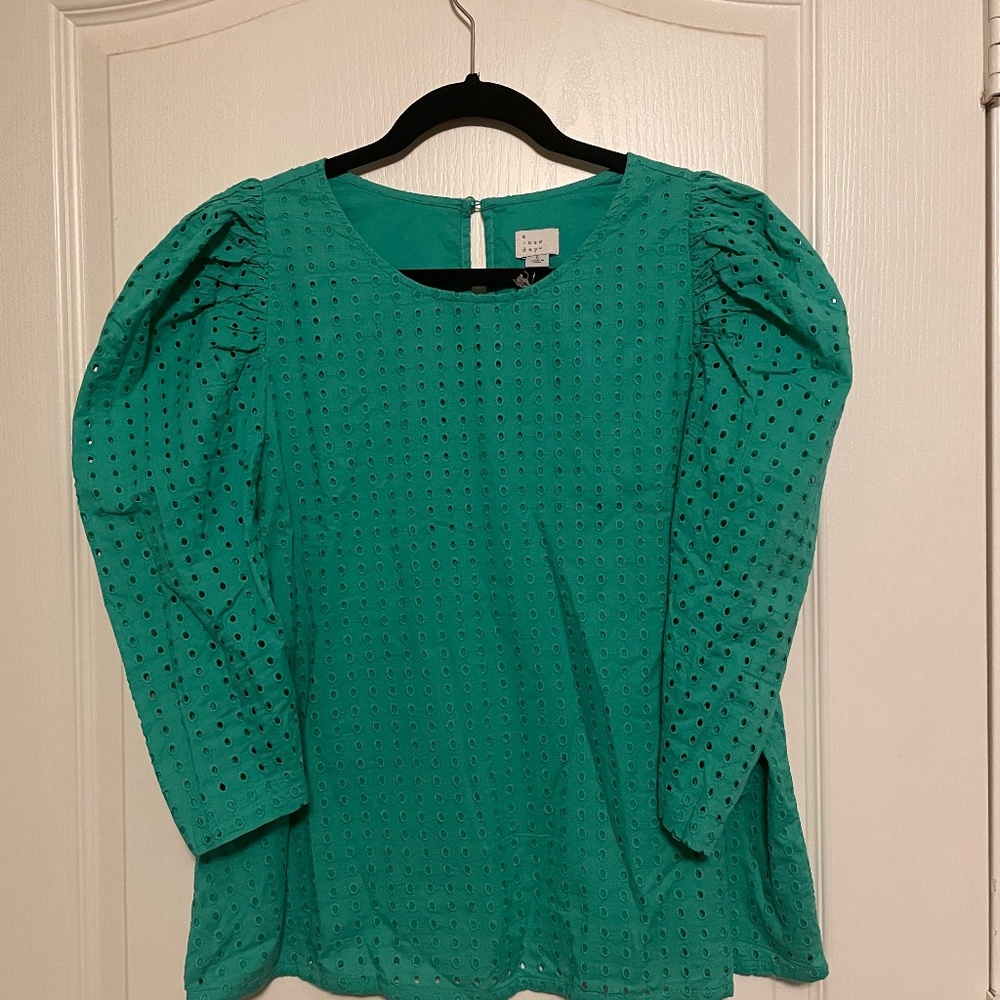 NWT A New Day Women's Elbow Sleeve Eyelet Top